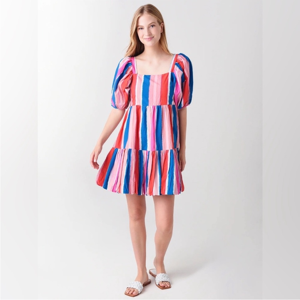 Oliphant Rainbow Striped Bubble Skirt Mini Dress, Size Small